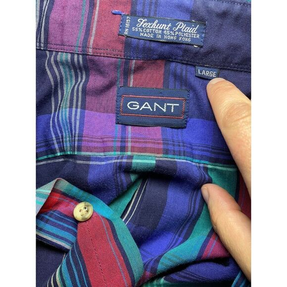 Gant Foxhunt Blue Green Red Plaid Button Up Shirt Mens Sz Large - Picture 3 of 3